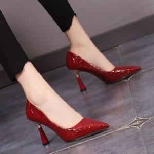 New wine red thick heel