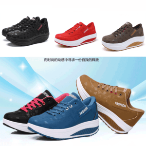 Thick-soled rocking shoes for women, leather casual sports shoes