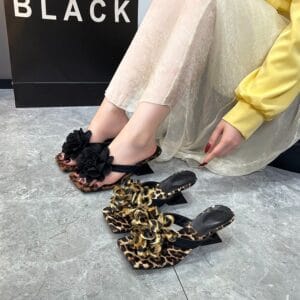 Leopard print flip-flops women's sexy flower outer wear