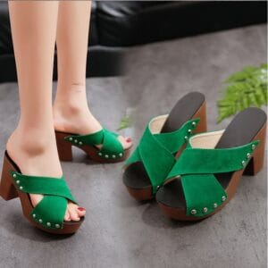 Cross rivet open toe women's shoes