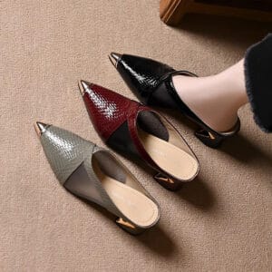 Genuine leather closed toe thick heel temperament half slippers